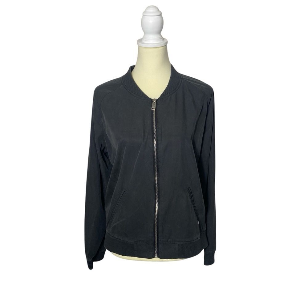 Outerwear Lyocell Lightweight Zipper Front Coat In Charcoal Gray Women's Size 10